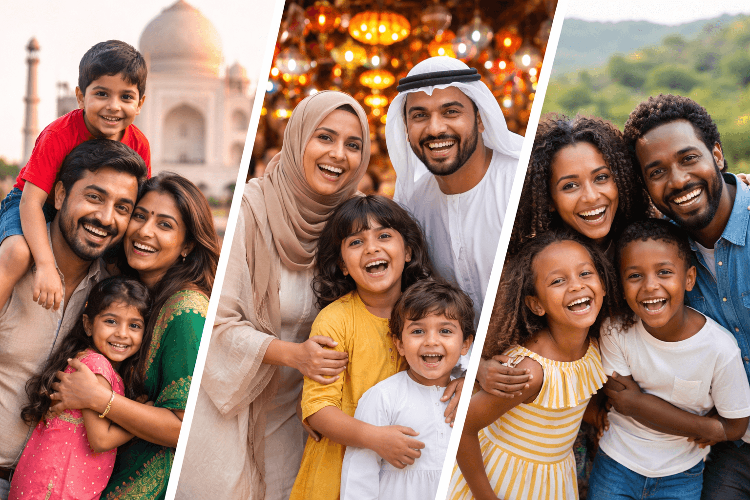 Family travelers at the airport ready for international flights