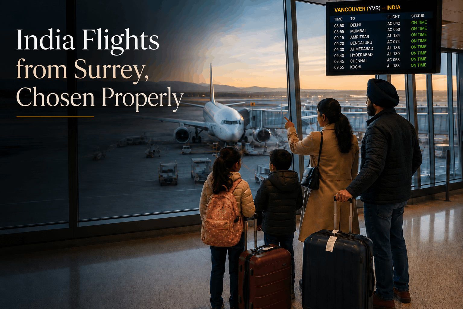 Family travellers planning India flights from Surrey at Vancouver YVR